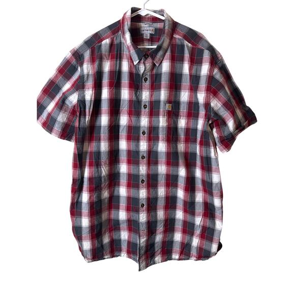 Carhartt Other - Carhartt Collared Button Down Relaxed Fit Plaid Short Sleeve Shirt 2XL tall B
